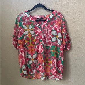 Investments Floral Blouse - Pink, Green, White